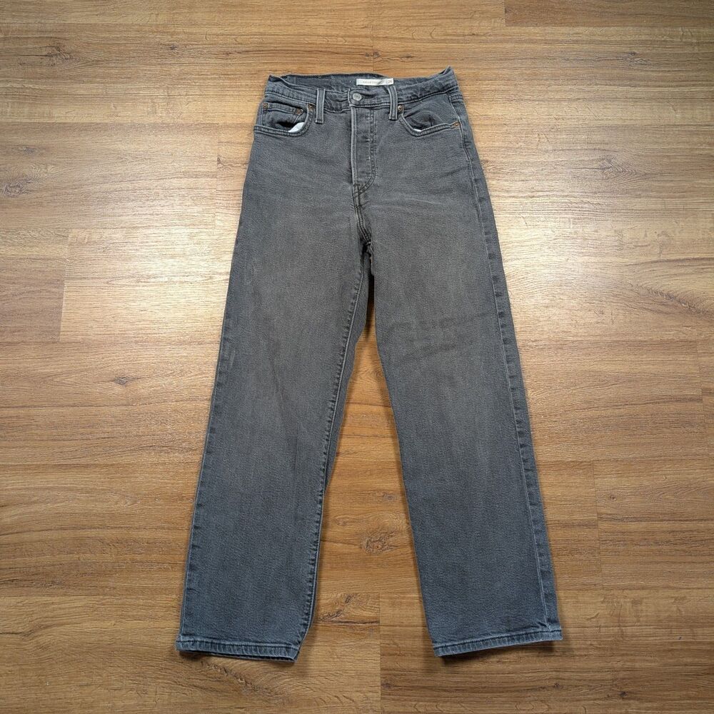 Levi's Ribcage High Rise Straight Jeans Women 26x26 Gray Black Denim Casual